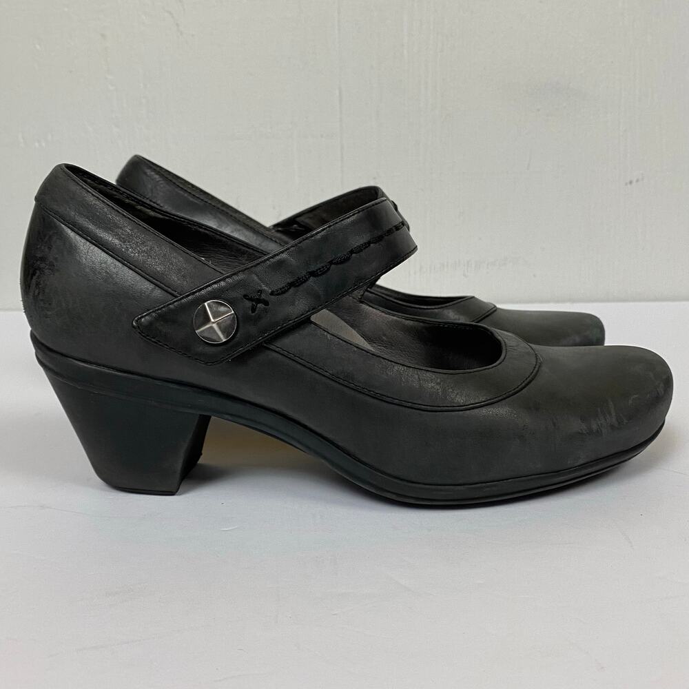 Abeo Rebeka Charcoal Gray Leather Pump Block Heel Shoes Size 9 Neutral